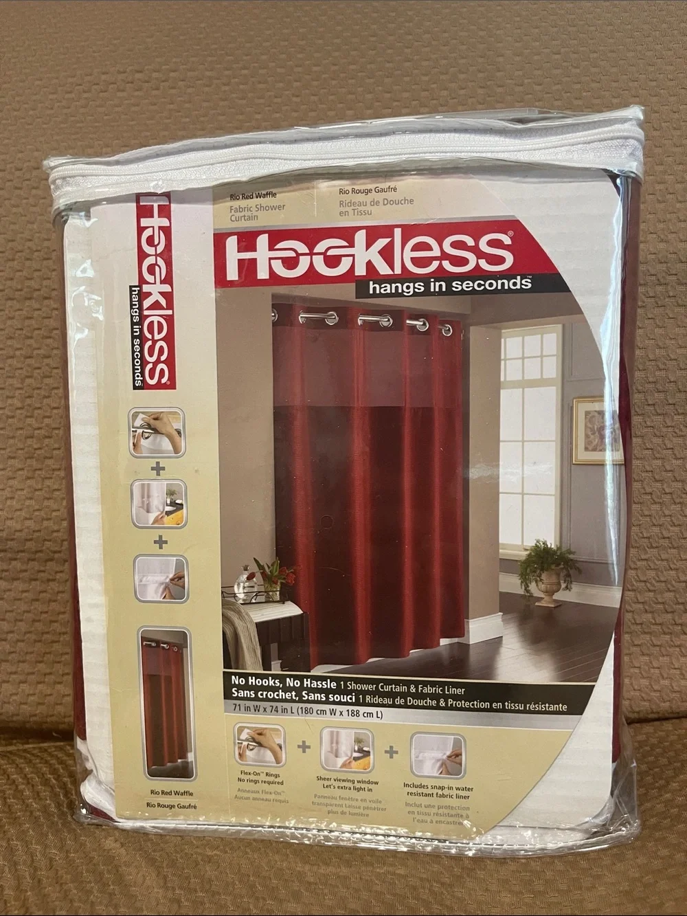 Hookless Shower Curtain and Liner Set - Rio Red Waffle